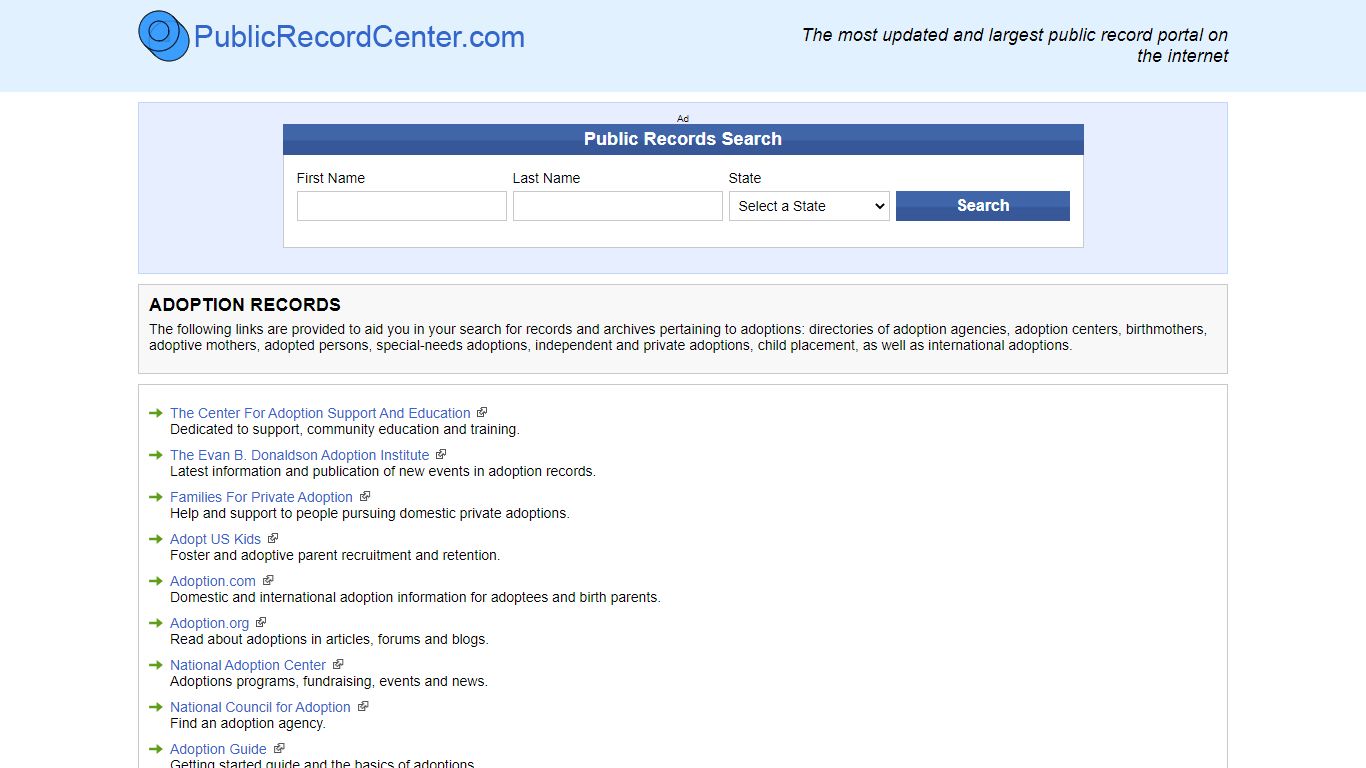 Free Adoption Directory - Public Record Center